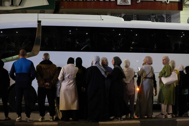 Palestinian pilgrims depart from Hebron for Hajj HEBRON, WEST BANK, PALESTINE - MAY 12: Palestinian pilgrims, who will travel from the West Bank to the holy lands, gather in the city center of Hebron, West Bank, Gaza, before departing by bus on May 12, 2026. Wisam Hashlamoun Anadolu Hebron West Bank. Editorial use only. Please get in touch for any other usage.  Copyright: x2026xAnadoluxWisamxHashlamounx