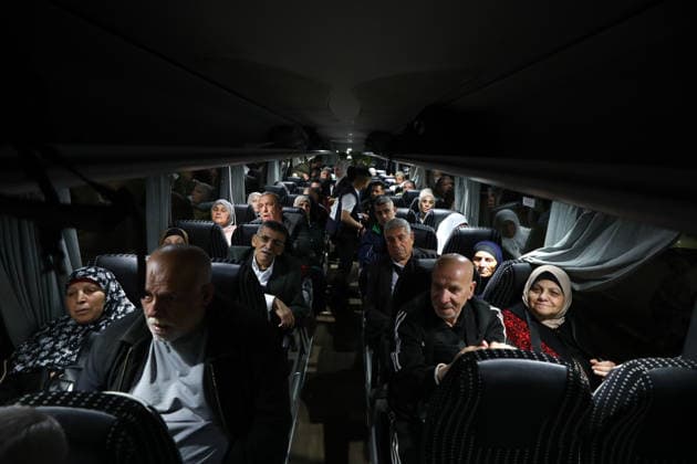 Palestinian pilgrims depart from Hebron for Hajj HEBRON, WEST BANK, PALESTINE - MAY 12: Palestinian pilgrims, who will travel from the West Bank to the holy lands, gather in the city center of Hebron, West Bank, Gaza, before departing by bus on May 12, 2026. Wisam Hashlamoun Anadolu Hebron West Bank. Editorial use only. Please get in touch for any other usage.  Copyright: x2026xAnadoluxWisamxHashlamounx