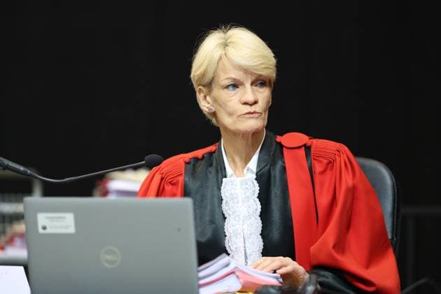 Court chairwoman Martine Baes pictured during the trial of P. and A. Falzone, at the Court of Appeal of Mons, on Tuesday 12 May 2026. The trial of the two men concerns the 2022 tragedy in Strepy-Bracquegnies, where a car plowed into a carnival parade around 5:00. Six people died at the scene, and a seventh months later in the hospital. P. Falzone is charged with seven murder and 81 attempted murder. A. Falzone with failure to render aid to a person in danger.  VIRGINIExLEFOUR 173560418