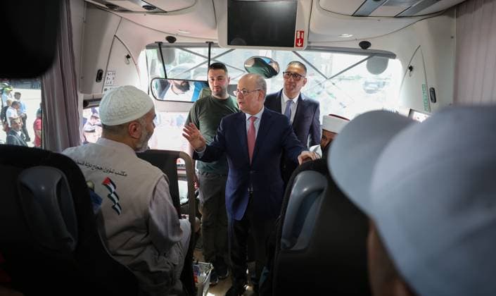 Palestinian Prime Minister Mohammad Mustafa inspects the conditions of pilgrims at the Pilgrims City in Jericho, Palestinian Prime Minister Mohammad Mustafa inspects the conditions of pilgrims at the Pilgrims City in Jericho, West Bank, on May 11, 2026, prior to their departure for the Hajj pilgrimage. Photo by Prime Minister Office apaimages Ramallah West Bank Palestinian Territory 110526_Jericho_PMO_00(7) Copyright: xapaimagesxPrimexMinisterxOfficex xapaimagesx