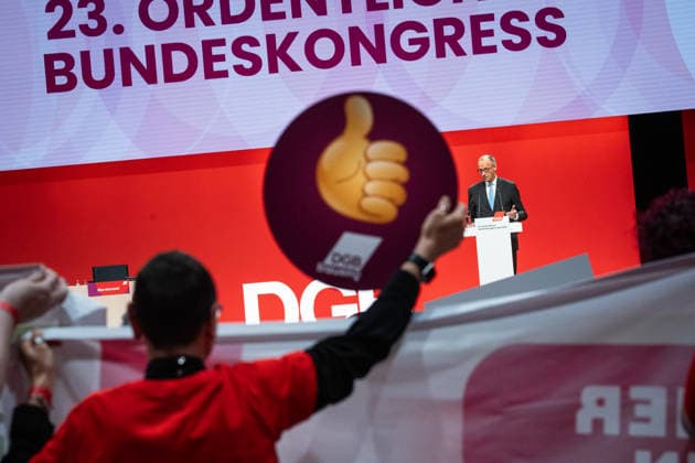 Federal Chancellor Friedrich Merz speaks at the DGB Federal Congress in Berlin DGB Federal Congress 2026 in Berlin German Trade Union Confederation, Berlin Berlin Germany Hotel Estrel
