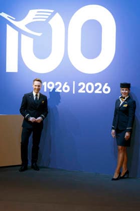 100 years of Lufthansa logo at the Annual General Meeting of Deutsche Lufthansa AG at Messe Frankfurt, Hall 5 1 Congress Center Frankfurt am Main, 12 05 2026 Foto:xR.xSchmiegeltx xFuturexImagex lufthansa_6503