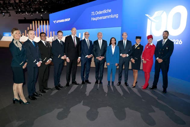 Michael Niggemann, Till Streichert, Carsten Spohr, Grazia Vittadini and Dieter Vranckx at the Annual General Meeting of Deutsche Lufthansa AG at Messe Frankfurt, Hall 5 1 Congress Center Frankfurt am Main, 12 05 2026 Foto:xR.xSchmiegeltx xFuturexImagex lufthansa_6512