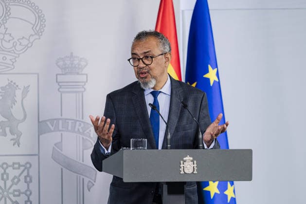 Sánchez receives the Director General of the WHO The Director General of the World Health Organization, Tedros Adhanom, during a press conference with the President of the Government, Pedro Sánchez, at the Moncloa Palace, on May 12, 2026, in Madrid Spain The meeting aims to jointly assess progress in the management of the hantavirus crisis that has affected passengers and crew of the MV Hondius 12 MAY 2026 Carlos Lujá Madrid Madrid Madrid Spain  Copyright: xCarlosxLujanx 7516600