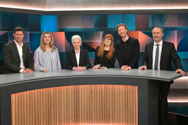 Ronen Steinke, Caro Worbs, Marie Agnes Strack Zimmermann, Katja Ebstein, Louis Klamroth and Hubert Aiwanger on the ARD talk show hart aber fair in Studio Adlershof Berlin, 11 05 2026 Foto:xM.xBehrensx xFuturexImagex hart_fair1105_6502
