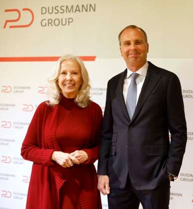12 05 2026, Catherine von Fuerstenberg Dussmann, Chairwoman of the Board of Trustees, and Wolf Dieter Adlhoch, Chairman of the Executive Board, at the annual press conference of the Dussmann Group in Berlin, Berlin Germany, Germany