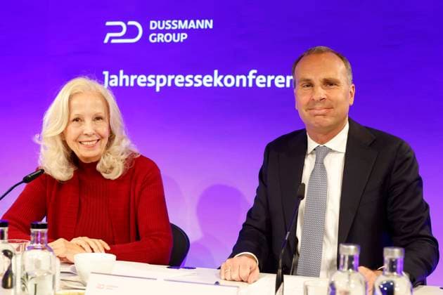 12 05 2026, Catherine von Fuerstenberg Dussmann, Chairwoman of the Board of Trustees, and Wolf Dieter Adlhoch, Chairman of the Executive Board, at the annual press conference of the Dussmann Group in Berlin, Berlin Germany, Germany