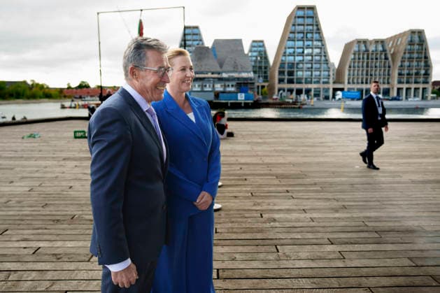 Copenhagen Democracy Summit at the Royal Danish Playhouse Anders Fogh Rasmussen, Founder and Chairman of Rasmussen Global and the Alliance of Democracies Foundation, and Danish Prime Minister Mette Frederiksen arrives at the Copenhagen Democracy Summit at the Royal Danish Playhouse on Tuesday, May 12, 2026 , Copenhagen Denmark  Copyright: Ritzau Scanpix LiselottexSabroex spdk20260512-113208-L