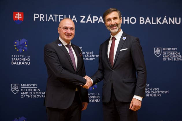 Slovakia hosts ministerial meeting of the Friends of the Western Balkans BRATISLAVA, SLOVAKIA - MAY 12: The Minister of Foreign and European Affairs of the Slovak Republic, Juraj Blanar welcomes Croatian Foreign Minister Gordan Grli Radman during the ministerial meeting of the Friends of the Western Balkans group at Bratislava Castle in Bratislava, Slovakia on May 12, 2026. The event brings together foreign ministers of the member states of the Friends of the Western Balkans group (Slovakia, Czechia, Greece, Croatia, Austria, Slovenia and Italy) and representatives of the Western Balkans (Albania, Bosnia and Herzegovina, Montenegro, Kosovo, North Macedonia and Serbia), along with the European Commissioner for Enlargement, Marta Kos. Zuzana  Copyright: x2026xAnadoluxZuzanaxGogovax