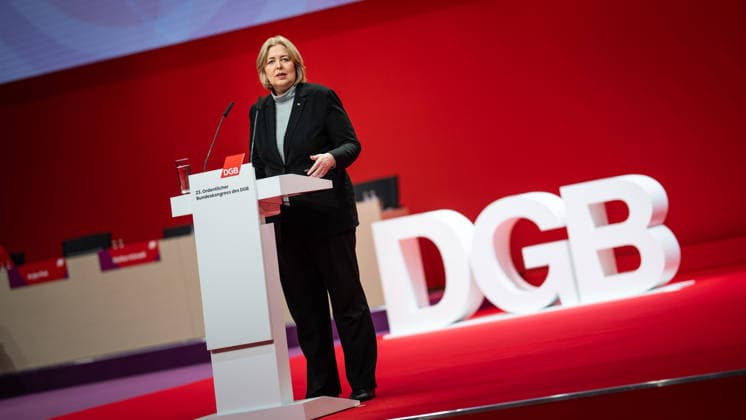Federal Minister of Labor Bärbel Bas SPD speaks at the DGB Federal Congress in Berlin DGB Federal Congress 2026 in Berlin German Trade Union Confederation, Berlin Berlin Germany Hotel Estrel