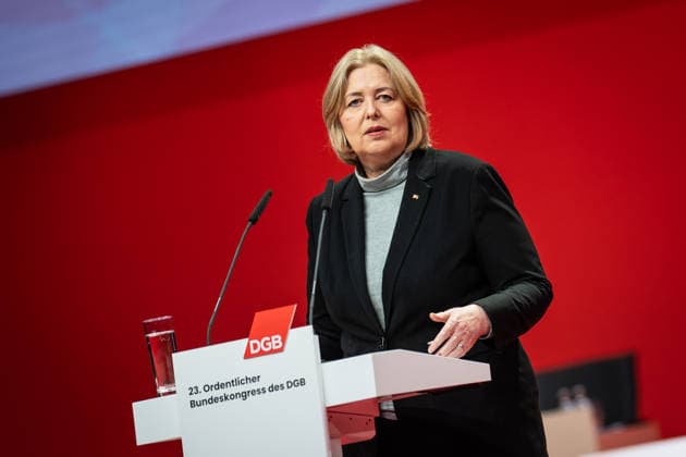 Federal Minister of Labor Bärbel Bas SPD speaks at the DGB Federal Congress in Berlin DGB Federal Congress 2026 in Berlin German Trade Union Confederation, Berlin Berlin Germany Hotel Estrel