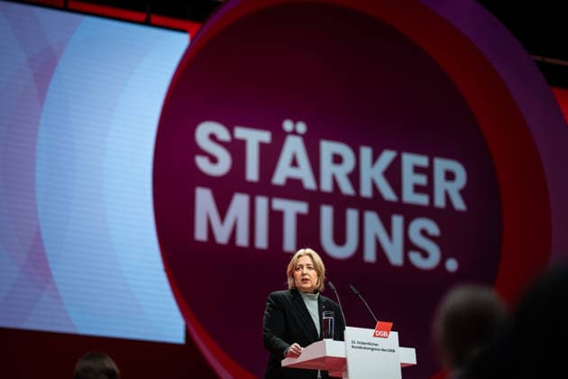 Federal Minister of Labor Bärbel Bas SPD speaks at the DGB Federal Congress in Berlin DGB Federal Congress 2026 in Berlin German Trade Union Confederation, Berlin Berlin Germany Hotel Estrel