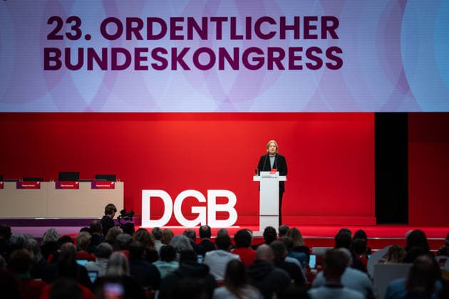 Federal Minister of Labor Bärbel Bas SPD speaks at the DGB Federal Congress in Berlin DGB Federal Congress 2026 in Berlin German Trade Union Confederation, Berlin Berlin Germany Hotel Estrel