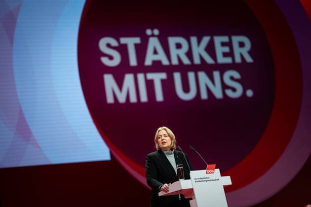 Federal Minister of Labor Bärbel Bas SPD speaks at the DGB Federal Congress in Berlin DGB Federal Congress 2026 in Berlin German Trade Union Confederation, Berlin Berlin Germany Hotel Estrel