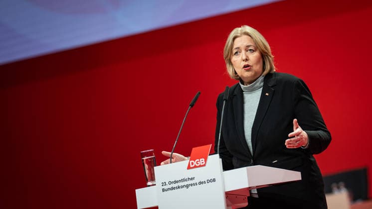 Federal Minister of Labor Bärbel Bas SPD speaks at the DGB Federal Congress in Berlin DGB Federal Congress 2026 in Berlin German Trade Union Confederation, Berlin Berlin Germany Hotel Estrel