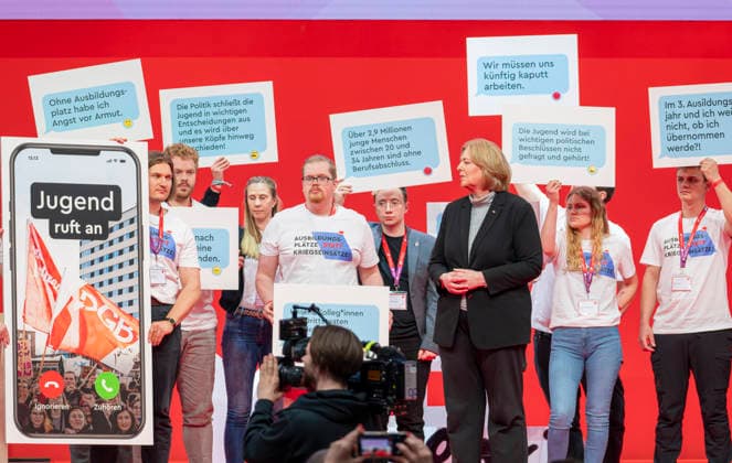 Bärbel Bas at the DGB EUR, Germany, Berlin, 12 05 2026 Jugend ruf an Talk with Bärbel Bas SPD , Federal Minister of Labor and Social Affairs at the 23 DGB Federal Congress