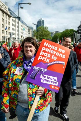May 12, 2026, Brussels, Brussels, Belgium: For the sixth time since 2025, the three major labour unions have managed to rally their members for a national strike and demonstration. Together with various organisations from different sectors, they have brought 50,000 people onto the streets of Brussels today..The protesters are angry about the reforms of Bart De Weverâ€⠢s federal government. Minister Jan Jambonâ€⠢s pension plans, in particular, are causing a great deal of anger. Various protesters spoke to us: â€oeWe feel robbed.â€Â..The demonstration also passed the American Embassy, where a striking number of people voiced their dissatisfaction with Trump and the US Ambassador to Belgium. ..The offices of the French-speakin - ZUMAr234 20260512_zip_r234_012 Copyright: xBobxReijndersx