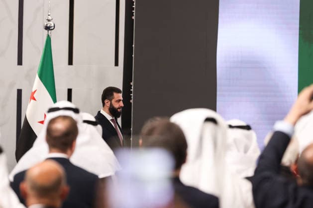 Syria and UAE hold Investment Forum in Damascus DAMASCUS, SYRIA - MAY 12: Syrian President Ahmed al-Sharaa attends the second day of the first Syria-UAE Investment Forum at the People s Palace in Damascus, Syria, on May 12, 2026. The forum aims to strengthen economic and investment cooperation between Syria and the United Arab Emirates. Izz Aldien Alqasem Anadolu Damascus Syria. Editorial use only. Please get in touch for any other usage.  Copyright: x2026xAnadoluxIzzxAldienxAlqasemx