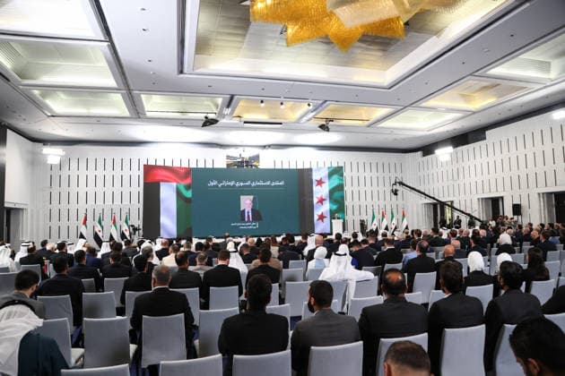 Syria and UAE hold Investment Forum in Damascus DAMASCUS, SYRIA - MAY 12: Syrian Minister of Economy Mohammad Nidal al-Shaar makes a speech during the second day of the first Syria-UAE Investment Forum at the People s Palace in Damascus, Syria, on May 12, 2026. The forum aims to strengthen economic and investment cooperation between Syria and the United Arab Emirates. Izz Aldien Alqasem Anadolu Damascus Syria. Editorial use only. Please get in touch for any other usage.  Copyright: x2026xAnadoluxIzzxAldienxAlqasemx