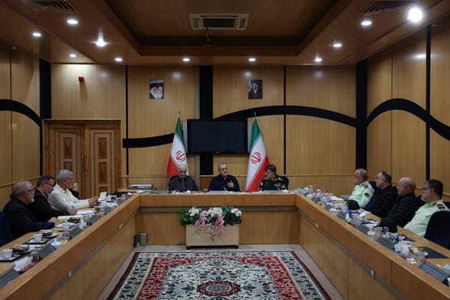 May 12, 2026, Tehran, Iran: Iranian President MASOUD PEZESHKIAN (C), Iranian police chief General AHMAD REZA RADAN (C-R), and Iran s Minister of Interior, Brigadier General ESKANDAR MOMENI (C-L), during a meeting of Police Command of the Islamic Republic of Iran officials. Tehran Iran - ZUMAi98_ 20260512_zih_i98_030 Copyright: xIranianxPresidencyx