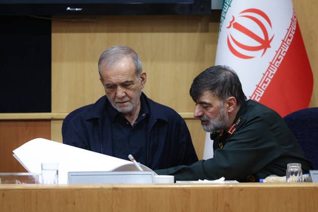 May 12, 2026, Tehran, Iran: Iranian President MASOUD PEZESHKIAN (L), Iranian police chief General AHMAD REZA RADAN (R), during a meeting of Police Command of the Islamic Republic of Iran officials. Tehran Iran - ZUMAi98_ 20260512_zih_i98_032 Copyright: xIranianxPresidencyx