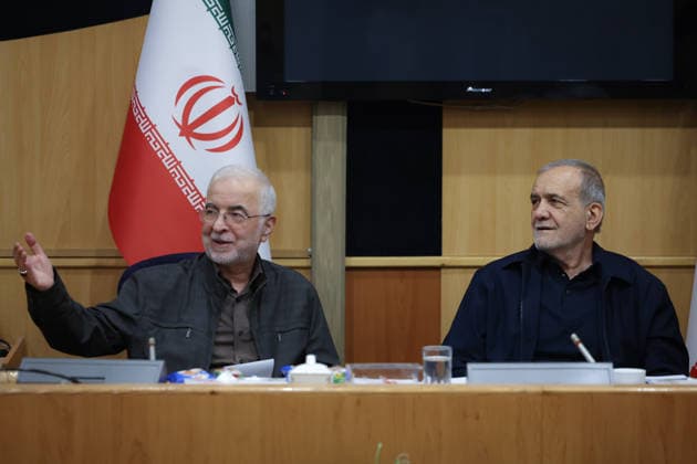 May 12, 2026, Tehran, Iran: Iranian President MASOUD PEZESHKIAN (L), Iranian police chief General AHMAD REZA RADAN (R), during a meeting of Police Command of the Islamic Republic of Iran officials. Tehran Iran - ZUMAi98_ 20260512_zih_i98_040 Copyright: xIranianxPresidencyx