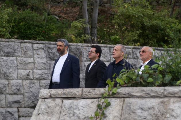 May 12, 2026, Tehran, Iran: Iranian President MASOUD PEZESHKIAN visits the damaged interiors of the Sa dabad Cultural and Historical Complex in Tehran. Since the start of the war, a senior Tehran cultural official said US and Israeli strikes have damaged at least 120 museums and cultural and historic sites nationwide. The Sa dabad Complex is an 80-hectare complex built by the Qajar and Pahlavi monarchs, located in Shemiran, Greater Tehran, Iran. Today, the official residence of the President of Iran is located adjacent to the complex. The complex includes natural forest, streets, qanats, galleries, mansions palaces, and museums. Tehran Iran - ZUMAi98_ 20260512_zih_i98_068 Copyright: xIranianxPresidencyx
