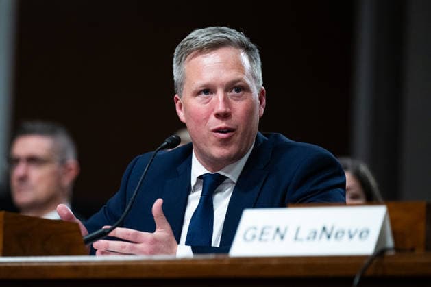 Secretary of the Army Dan Driscoll speaks during a Senate Armed Services Committee hearing on the Defense Authorization Request for fiscal year 2027 in the Dirksen Senate Office Building near the U.S. Capitol in Washington, DC on Tuesday, May 12, 2026.  WAP2026051200032 ANNABELLExGORDON