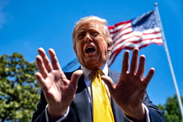President Donald Trump Departs for Beijing, China President Donald Trump speaks to the press before departing the White House in Washington, DC for Beijing, China on Tuesday, May 12, 2026. Trump and Chinese President Xi Jinping are expected to discuss trade, artificial intelligence, export controls, Taiwan and the Iran war. Photo by Bonnie Cash Pool ABACAPRESS.COM WASHINGTON DC United States  Copyright: xPool ABACAx