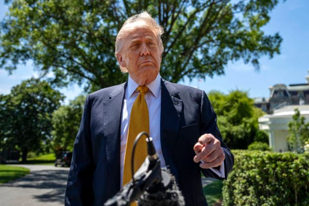 President Donald Trump Departs for Beijing, China President Donald Trump speaks to the press before departing the White House in Washington, DC for Beijing, China on Tuesday, May 12, 2026. Trump and Chinese President Xi Jinping are expected to discuss trade, artificial intelligence, export controls, Taiwan and the Iran war. Photo by Bonnie Cash Pool ABACAPRESS.COM WASHINGTON DC United States  Copyright: xPool ABACAx