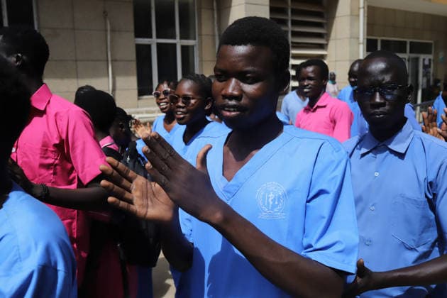 May 12, 2026, Juba, Ces Juba, South Sudan: Health officials, nurses, midwives, and students gather in Juba to commemorate International Nurses Day and International Day of the Midwife. Rev. Janet Michel said the government is working to improve salaries and conditions for health workers despite ongoing challenges. Officials also highlighted the shortage of nurses and midwives in South Sudan and praised their role as the backbone of the healthcare system .The celebration brought together the South Sudan Nurses and Midwives Association, government officials, students, and development partners including the United Nations Population Fund and Amref Health Africa. Juba South Sudan - ZUMAb132 20260512_zip_b132_011 Copyright: xSamirxBolx