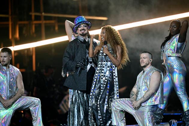 Boy George with Senhit representing San Marino with the entry Superstar during semi final 1 of the 70th edition of the Eurovision Song Contest ESC at the Wiener Stadthalle in Vienna, Austria, Tuesday 12 May 2026 VIENNA AUSTRIA x10070x  Copyright: xJessicaxGow TTx EUROVISION SONG CONTEST 2026 SEMI-FINAL 1 BDTFtET0NHw