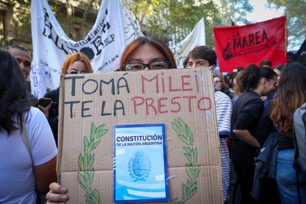 May 12, 2026, Buenos Aires, Buenos Aires, Argentina: Social, political, student and teacher organizations gathered nearby Plaza de Mayo in Buenos Aires, to demand that the Milei government comply with the University Funding Law and restore the salaries of both teaching and non-teaching staff. The underfunding plaguing the education sector is jeopardizing the operation of all national universities Buenos Aires Argentina - ZUMAa188 20260512_zip_a188_016 Copyright: xPaulaxAcunzox