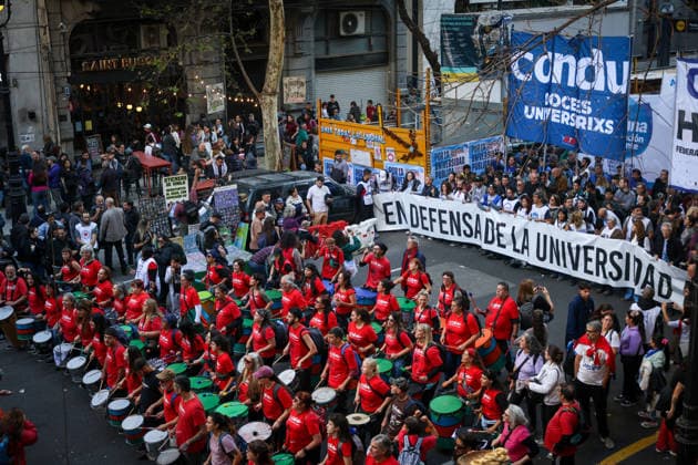 May 12, 2026, Buenos Aires, Buenos Aires, Argentina: Social, political, student and teacher organizations gathered nearby Plaza de Mayo in Buenos Aires, to demand that the Milei government comply with the University Funding Law and restore the salaries of both teaching and non-teaching staff. The underfunding plaguing the education sector is jeopardizing the operation of all national universities Buenos Aires Argentina - ZUMAa188 20260512_zip_a188_024 Copyright: xPaulaxAcunzox