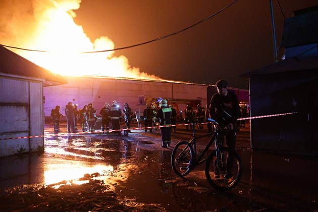 RUSSIA, MOSCOW - MAY 13, 2026: A view of the Izmailovo Kremlin hit by fire. Sofya Sandurskaya TASS  92388424
