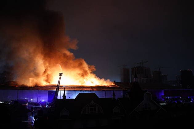 RUSSIA, MOSCOW - MAY 13, 2026: A view of the Izmailovo Kremlin hit by fire. Sofya Sandurskaya TASS  92389534