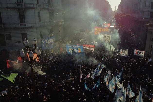 Nationwide march in defense of public university held in Buenos Aires BUENOS AIRES, ARGENTINA - MAY 12: An aerial view of demonstrators carrying banners, flags, and signs demanding higher education funding and salary increases for professors and researchers during a nationwide march toward Plaza de Mayo in Buenos Aires, Argentina, on May 12, 2026. Protesters demand the implementation of the University Funding Law, oppose budget cuts introduced by the government of Argentine President Javier Milei, and advocate for the protection of Argentina’s public university system amid the country’s economic crisis and austerity measures. Luciano Gonzalez Anadolu Buenos Aires Argentina. Editorial use only. Please get in touch for any other usage.  Copyright: x2026xAnadoluxLucianoxGonzalezx