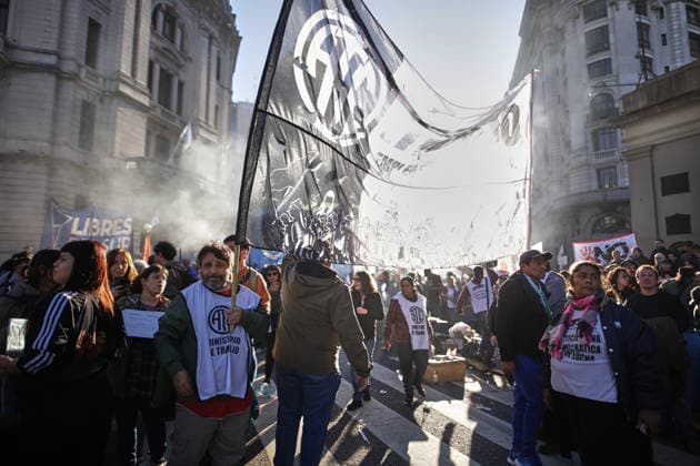 Nationwide march in defense of public university held in Buenos Aires BUENOS AIRES, ARGENTINA - MAY 12: Demonstrators carrying banners, flags, and signs demanding higher education funding and salary increases for professors and researchers march toward Plaza de Mayo during a nationwide demonstration, in Buenos Aires, Argentina, on May 12, 2026. Protesters demand the implementation of the University Funding Law, oppose budget cuts introduced by the government of Argentine President Javier Milei, and advocate for the protection of Argentina’s public university system amid the country’s economic crisis and austerity measures. Luciano Gonzalez Anadolu Buenos Aires Argentina. Editorial use only. Please get in touch for any other usage.  Copyright: x2026xAnadoluxLucianoxGonzalezx