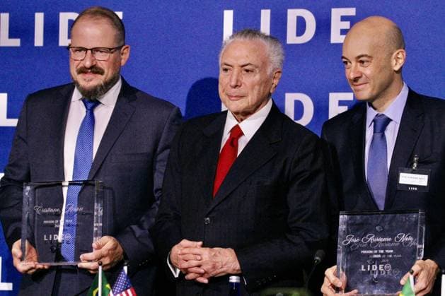 RECORD DATE NOT STATED 15th LIDE Brazil Investment Forum 2026-New York. (NEW) 15th LIDE Brazil Investment Forum 2026 -New York . May 12, 2026, New York, USA: (L-R) Cristiano Amon, CEO of QUALCOMM, person of the year 2026, Michel Temer, Former President of Brazil and Jose Auriemo Neto, Chairman of JHSF, person of the year 2026, during the 15th LIDE Brazil Investment Forum 2026 taking place at Harvard Club in Manhattan, New York Credit: Niyi Fote Thenews2(Foto: Niyi Fote Thenews2 imago images) 15th LIDE Brazil Investment Forum 2026-New York. Copyright: xNiyixFotex