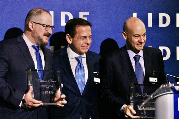 RECORD DATE NOT STATED 15th LIDE Brazil Investment Forum 2026-New York. (NEW) 15th LIDE Brazil Investment Forum 2026 -New York . May 12, 2026, New York, USA: (L-R) Cristiano Amon, CEO of QUALCOMM, person of the year 2026, Joao Doria, LIDE and Former Governor of Sao Paulo and Jose Auriemo Neto, Chairman of JHSF, person of the year 2026, during the 15th LIDE Brazil Investment Forum 2026 taking place at Harvard Club in Manhattan, New York Credit: Niyi Fote Thenews2(Foto: Niyi Fote Thenews2 imago images) 15th LIDE Brazil Investment Forum 2026-New York. Copyright: xNiyixFotex