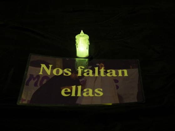 May 12, 2026, Lima, Lima, Peru: We Miss Them can be read on a card under a light whena a group of women protest in front of the judiciary the serious threat to women s rights posed by recent congressional bills that seek to eliminate in Peru the crime of femicide and also threatens female victims who report violence. Lima Peru - ZUMAg240 20260512_zip_g240_001 Copyright: xCarlosxGarciaxGranthonx