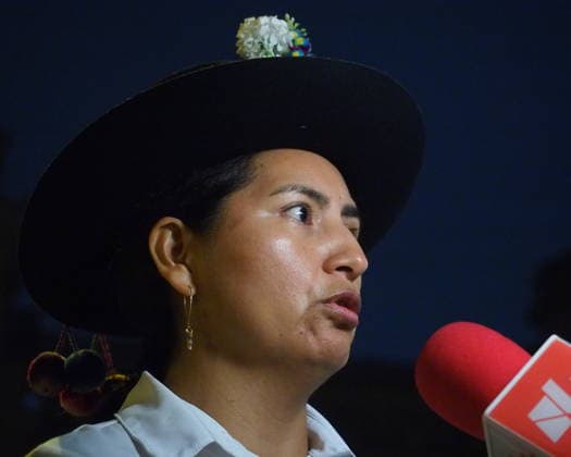 May 12, 2026, Lima, Lima, Peru: Tania Pariona, a Quechua leader, social worker, politician, and human rights activist, making statements when a group of women protest in front of the judiciary the serious threat to women s rights posed by recent congressional bills that seek to eliminate in Peru the crime of femicide and also threatens female victims who report violence. Lima Peru - ZUMAg240 20260512_zip_g240_005 Copyright: xCarlosxGarciaxGranthonx
