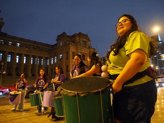 May 12, 2026, Lima, Lima, Peru: Women playing drums when a group of activists protest in front of the judiciary the serious threat to women s rights posed by recent congressional bills that seek to eliminate in Peru the crime of femicide and also threatens female victims who report violence. Lima Peru - ZUMAg240 20260512_zip_g240_007 Copyright: xCarlosxGarciaxGranthonx
