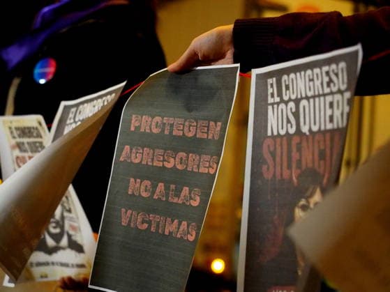 May 12, 2026, Lima, Lima, Peru: They protect aggressors, not the victims, Ã¢â‚¬¹Ã¢â‚¬¹a paper reads when a group of women protest in front of the judiciary the serious threat to women s rights posed by recent congressional bills that seek to eliminate in Peru the crime of femicide and also threatens female victims who report violence. Lima Peru - ZUMAg240 20260512_zip_g240_008 Copyright: xCarlosxGarciaxGranthonx
