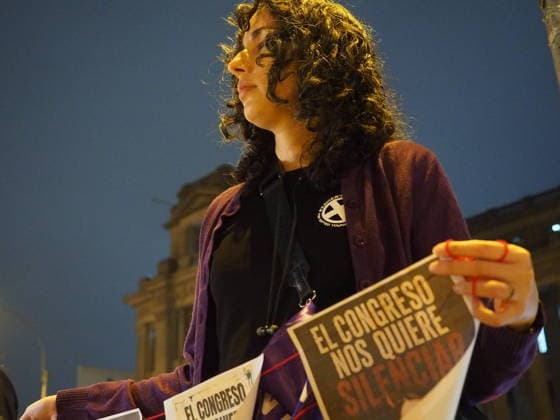 May 12, 2026, Lima, Lima, Peru: Congress wants to silence us, reads several posters when a group of women protest in front of the judiciary the serious threat to women s rights posed by recent congressional bills that seek to eliminate in Peru the crime of femicide and also threatens female victims who report violence. Lima Peru - ZUMAg240 20260512_zip_g240_009 Copyright: xCarlosxGarciaxGranthonx