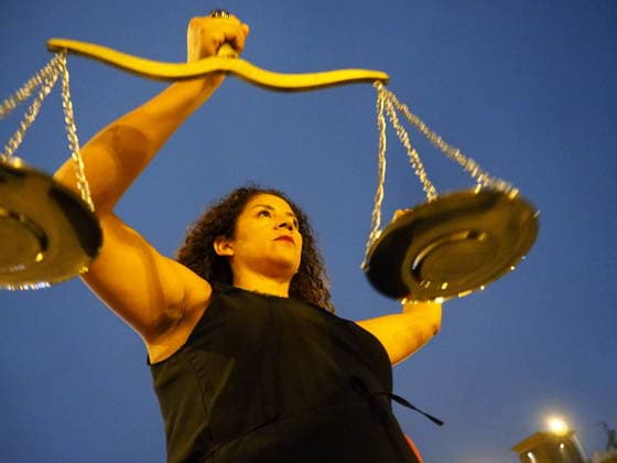 May 12, 2026, Lima, Lima, Peru: Women dressed in black, carrying a scale, and representing justice demonstrating when a group of activists protest in front of the judiciary the serious threat to women s rights posed by recent congressional bills that seek to eliminate in Peru the crime of femicide and also threatens female victims who report violence. Lima Peru - ZUMAg240 20260512_zip_g240_012 Copyright: xCarlosxGarciaxGranthonx