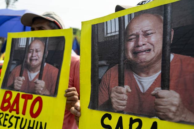 May 13, 2026, Pasay City, Ncr, Philippines: Morning before the Senate session, groups from Bagong Alyansang Makabayan condemns the Senate s decision to shield War on Drugs perpetrator Ronald Bato dela Rosa from an International Criminal Court arrest warrant, in front of the Senate of the Philippines in Pasay City on May 13, 2025.....The groups staged a protest demanding the Senate proceed forthwith with Vice President Sara Duterte s impeachment. Pasay City Philippines  - ZUMAm340 20260513_zip_m340_002 Copyright: xZedrichxXylakxMadridx