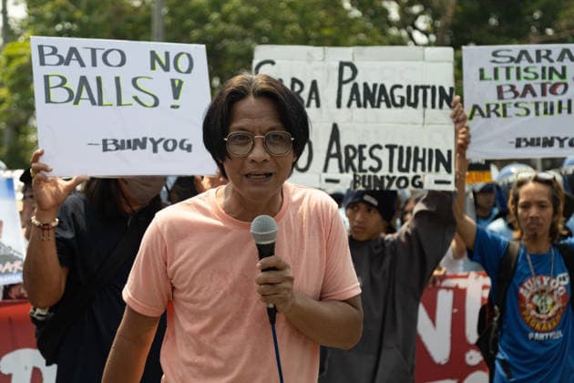 May 13, 2026, Pasay City, Ncr, Philippines: Morning before the Senate session, groups from Bagong Alyansang Makabayan condemns the Senate s decision to shield War on Drugs perpetrator Ronald Bato dela Rosa from an International Criminal Court arrest warrant, in front of the Senate of the Philippines in Pasay City on May 13, 2025.....The groups staged a protest demanding the Senate proceed forthwith with Vice President Sara Duterte s impeachment. Pasay City Philippines  - ZUMAm340 20260513_zip_m340_008 Copyright: xZedrichxXylakxMadridx