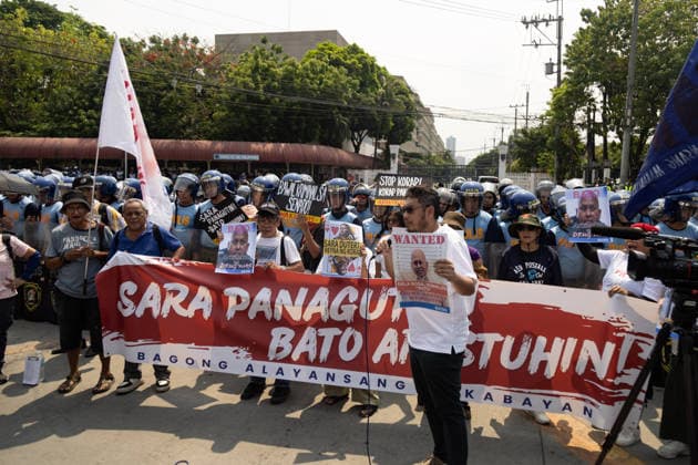 May 13, 2026, Pasay City, Ncr, Philippines: Morning before the Senate session, groups from Bagong Alyansang Makabayan condemns the Senate s decision to shield War on Drugs perpetrator Ronald Bato dela Rosa from an International Criminal Court arrest warrant, in front of the Senate of the Philippines in Pasay City on May 13, 2025.....The groups staged a protest demanding the Senate proceed forthwith with Vice President Sara Duterte s impeachment. Pasay City Philippines - ZUMAm340 20260513_zip_m340_005 Copyright: xZedrichxXylakxMadridx