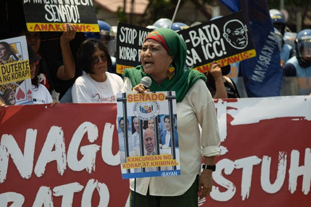May 13, 2026, Pasay City, Ncr, Philippines: Morning before the Senate session, groups from Bagong Alyansang Makabayan condemns the Senate s decision to shield War on Drugs perpetrator Ronald Bato dela Rosa from an International Criminal Court arrest warrant, in front of the Senate of the Philippines in Pasay City on May 13, 2025.....The groups staged a protest demanding the Senate proceed forthwith with Vice President Sara Duterte s impeachment. Pasay City Philippines - ZUMAm340 20260513_zip_m340_010 Copyright: xZedrichxXylakxMadridx